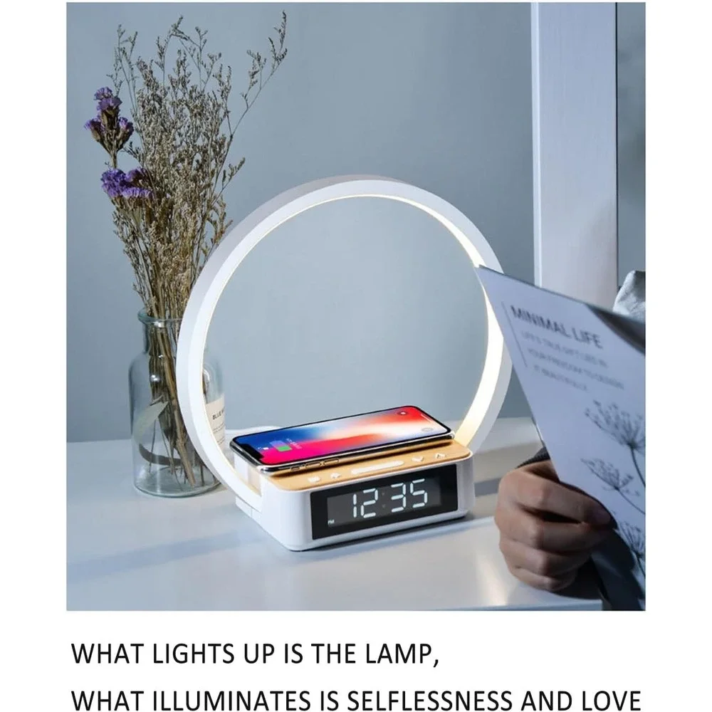 ZYOQYG LED Desk Lamp Alarm Clock Wireless Charger Touch Dimming